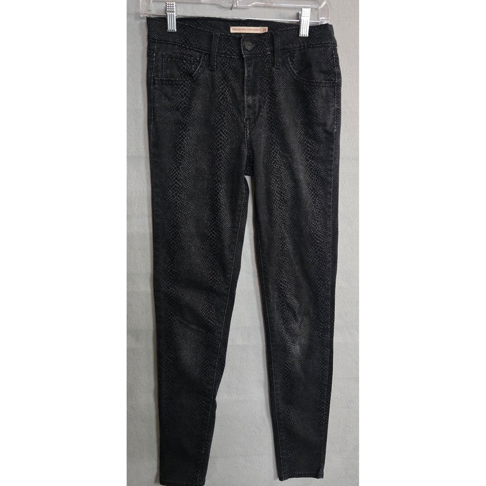 Levi's 720 High Rise Super Skinny Jeans Womens W25 Black Snake Print Stretch